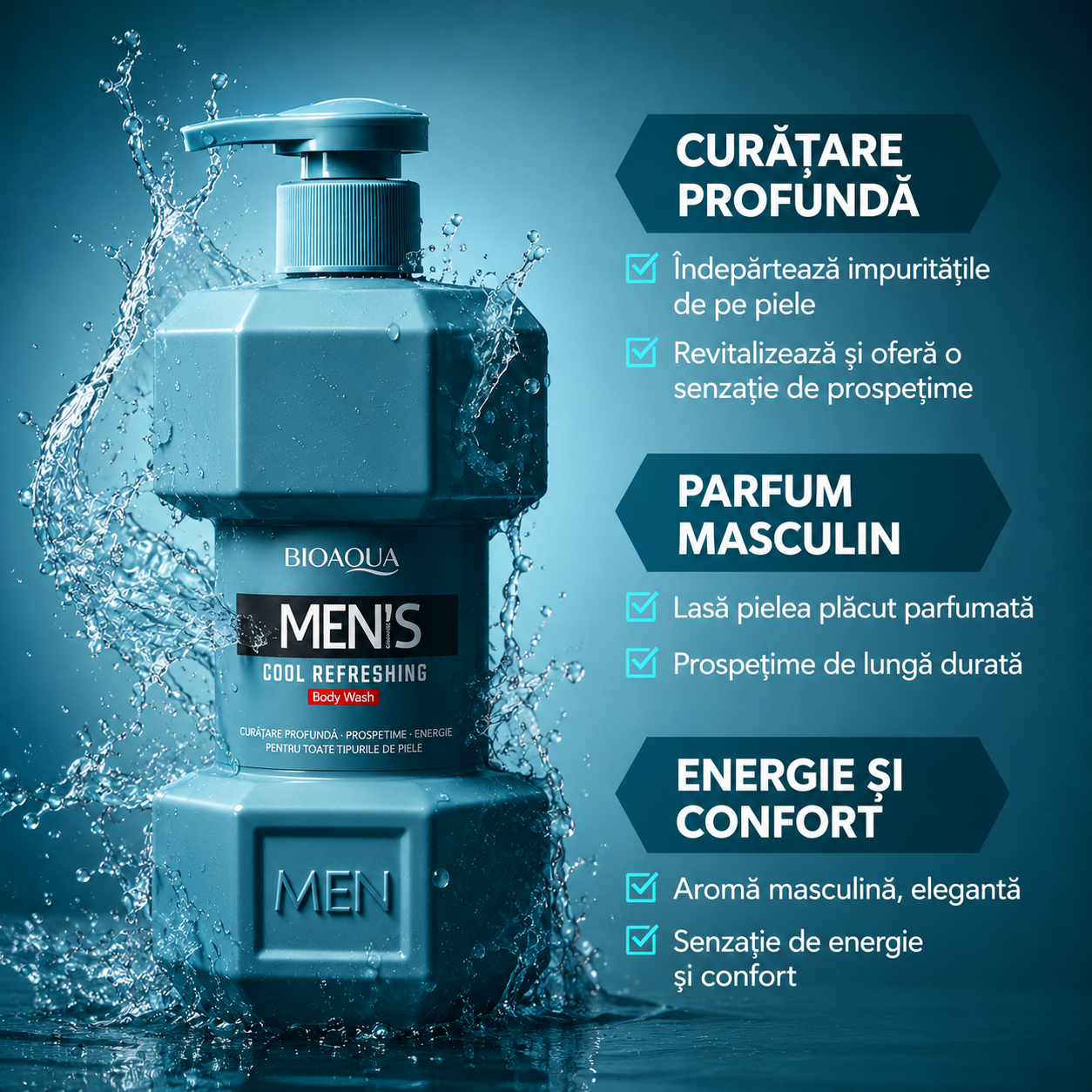 Beneficii Ocean Men: curățare profundă, parfum masculin, energie și confort