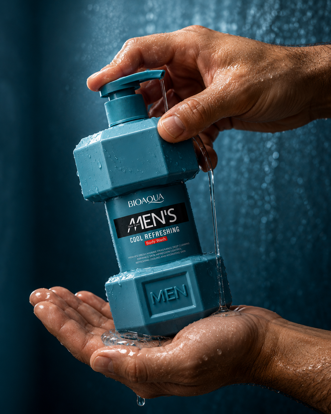 Sticlă OCEAN MEN gel de duș turnată în palmă